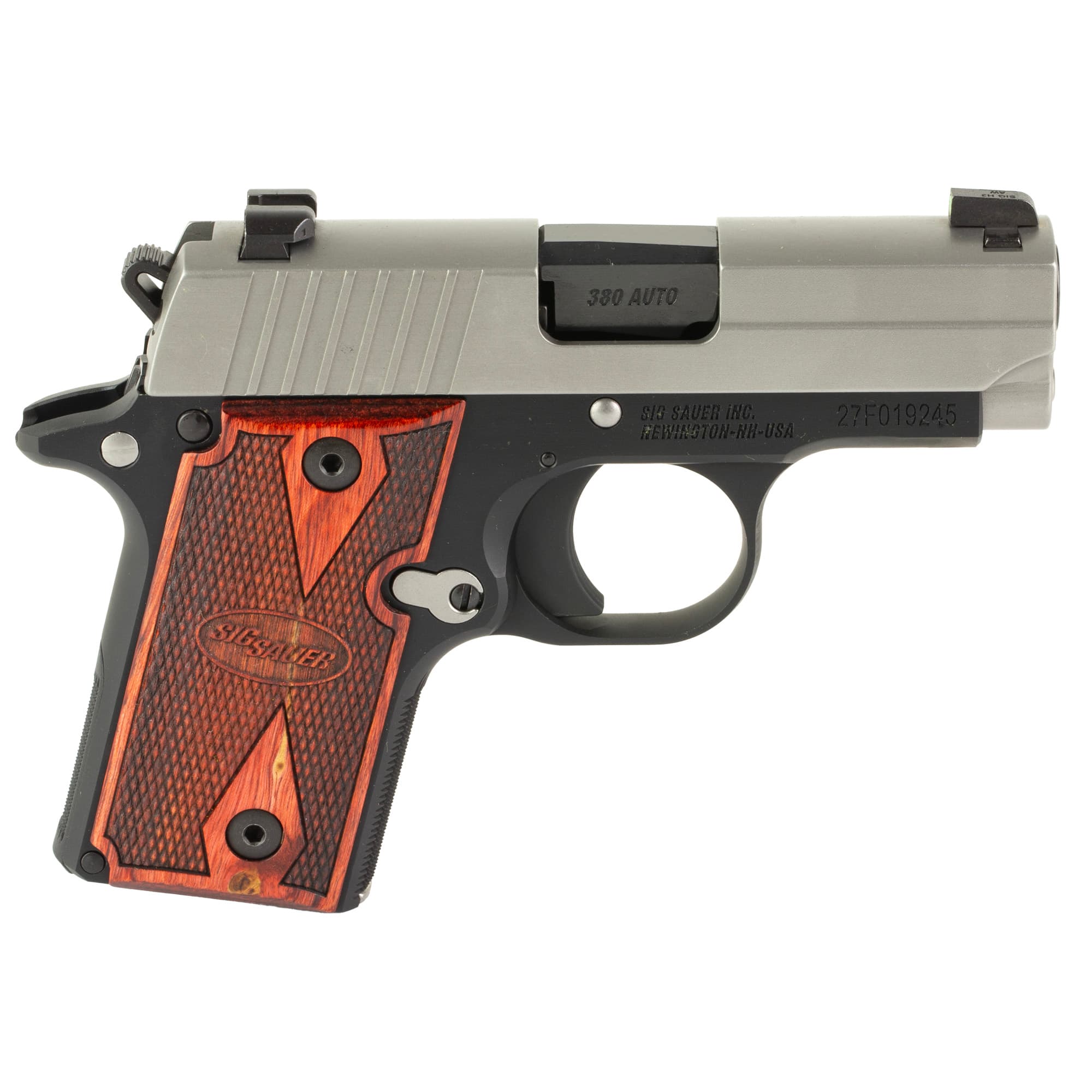 Sig Sauer P238 Two Tone .380 Acp 2.70 inch 7 Rounds Stainless Black Anodized Rosewood
