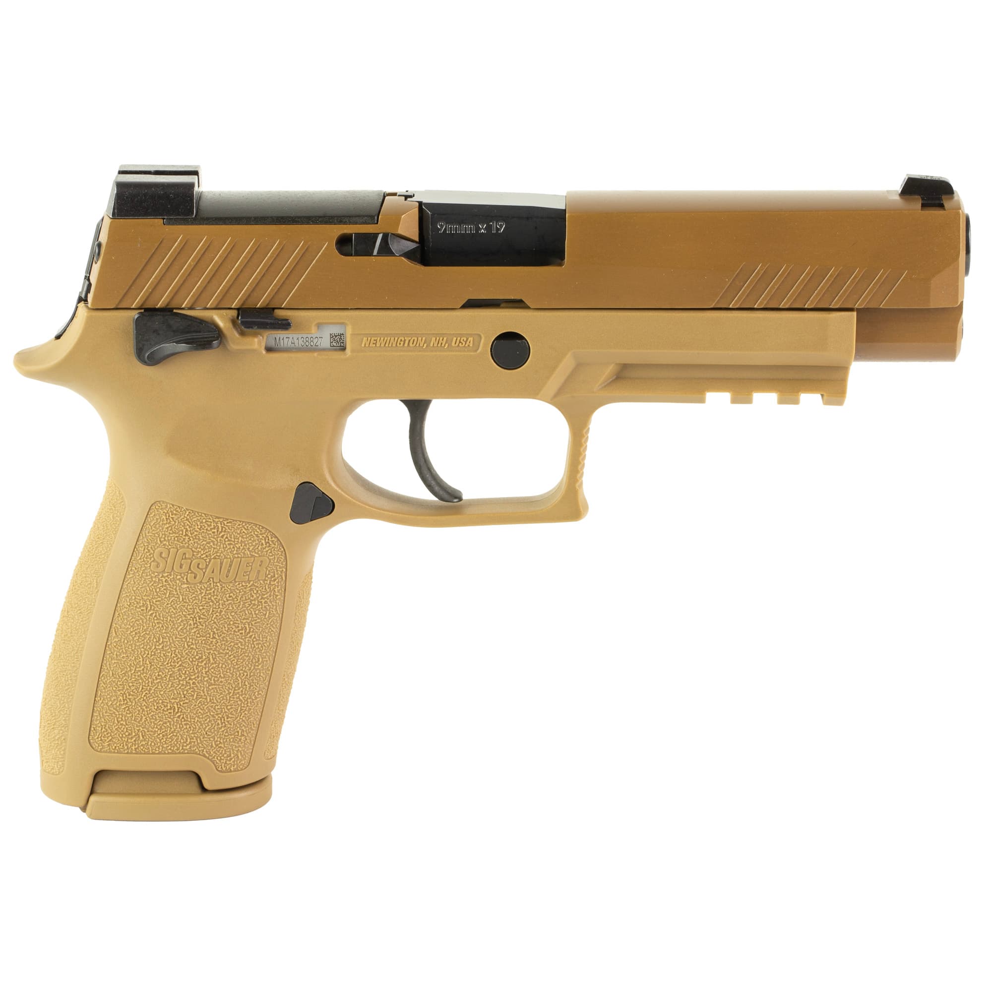 Sig Sauer 320F9M17MSMA P320 M17 *MA Compliant 9mm Luger Caliber with 4.70" Barrel, 10+1 Capacity, Overall Coyote PVD Finish Stainless Steel, Picatinny Rail Frame, Serrated Slide & Polymer Grip