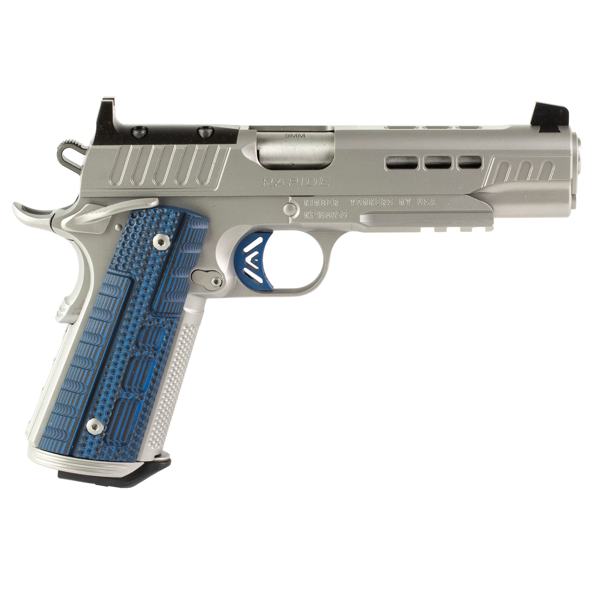 Kimber Rapide Ice Pistol 9mm 5 in. Silver and Blue 9 rd.