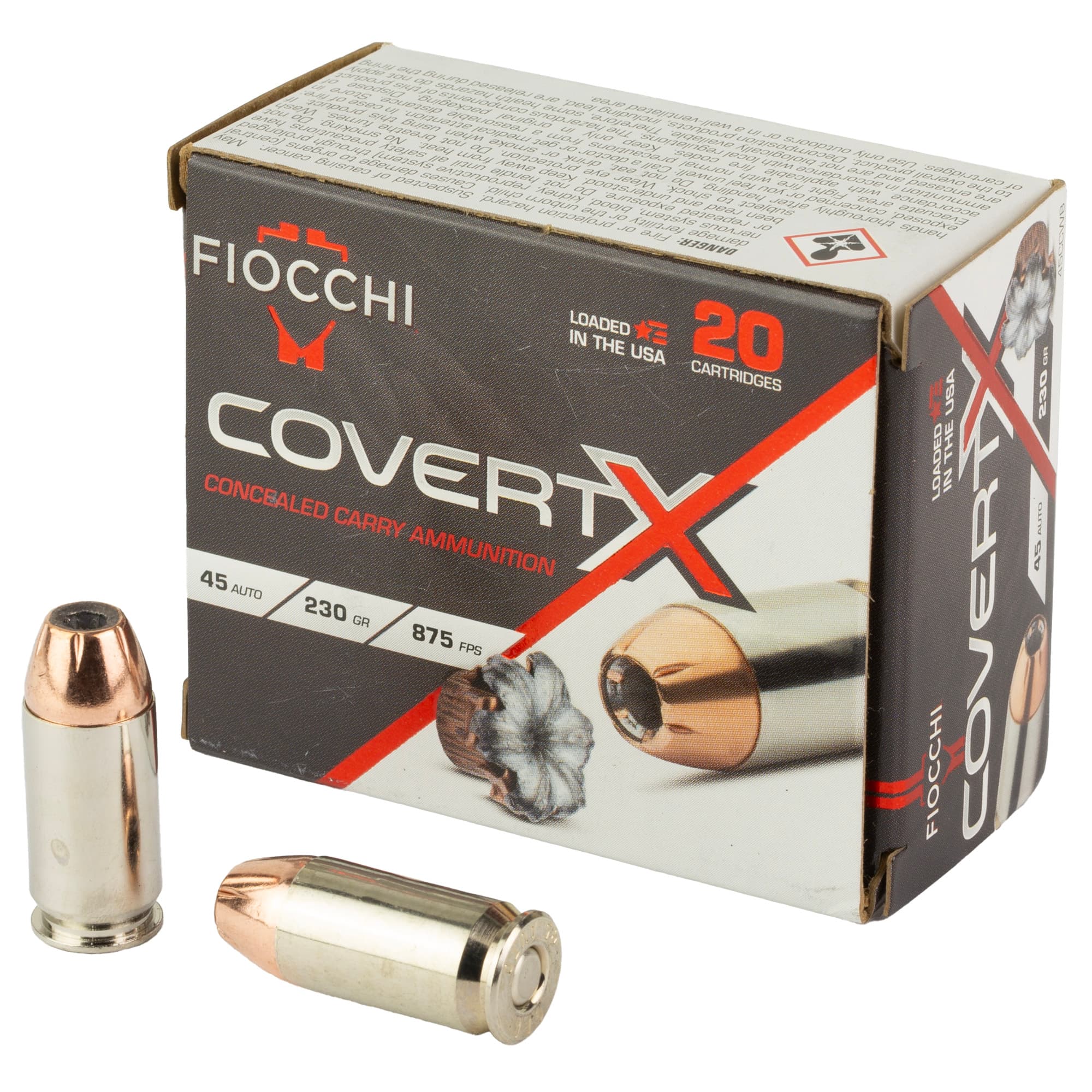 Fiocchi Covert X 45 ACP Jacketed Hollow Point 230 Grain 20 Rounds