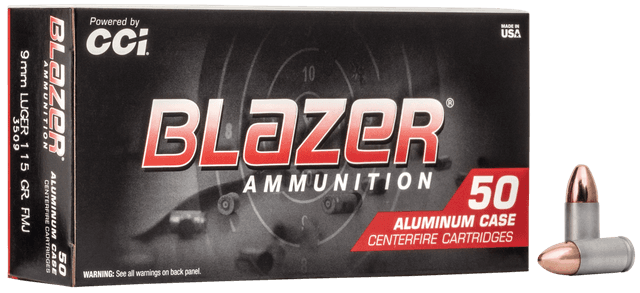 CCI Blazer Aluminum Cased Pistol Ammo 9mm Luger 115 gr. FMJ 50 rd.