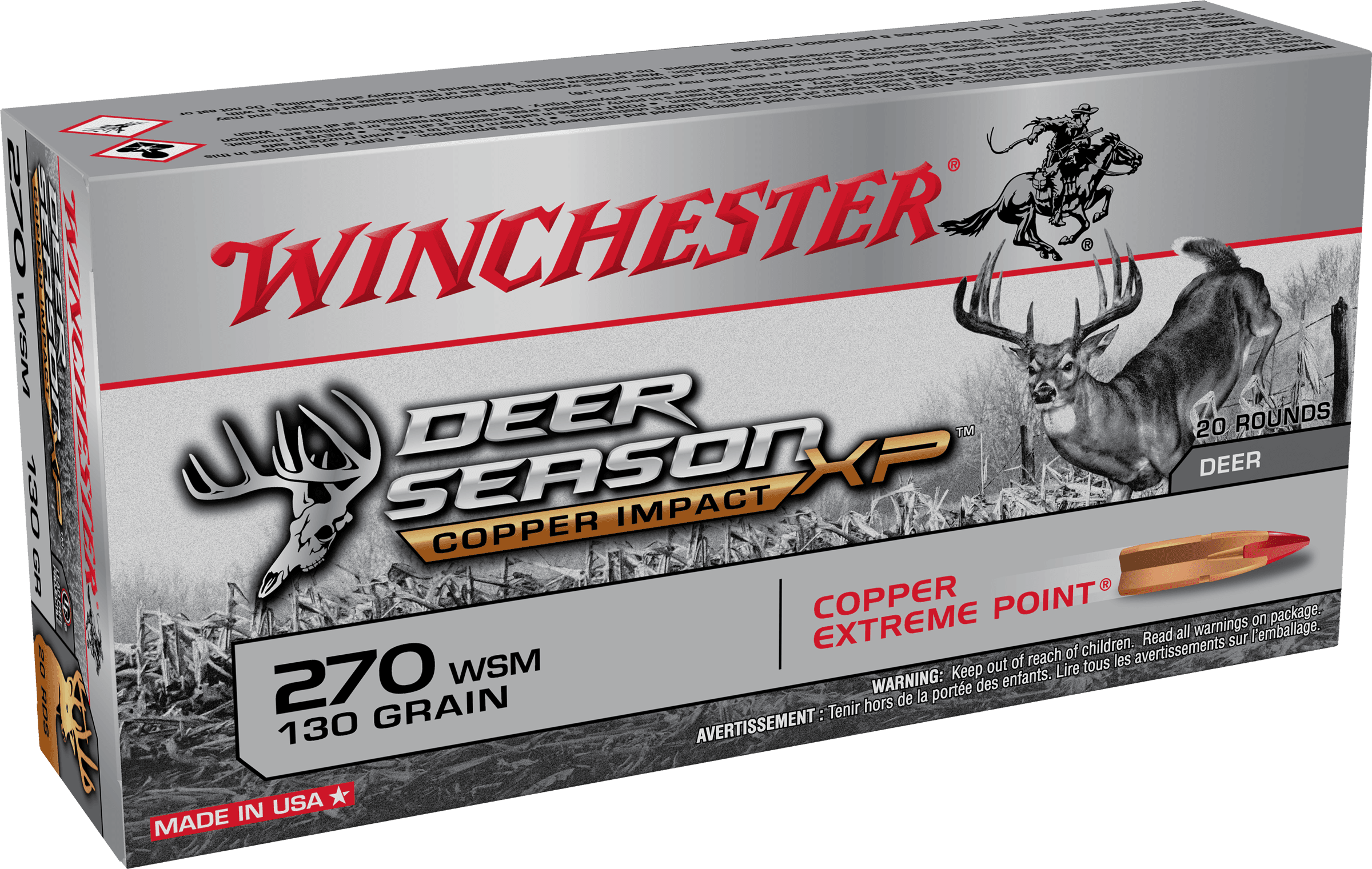 Winchester Copper Impact 270 Winchester Short Magnum Copper Extreme Point Lead-Free 130 Grain 20 Rounds