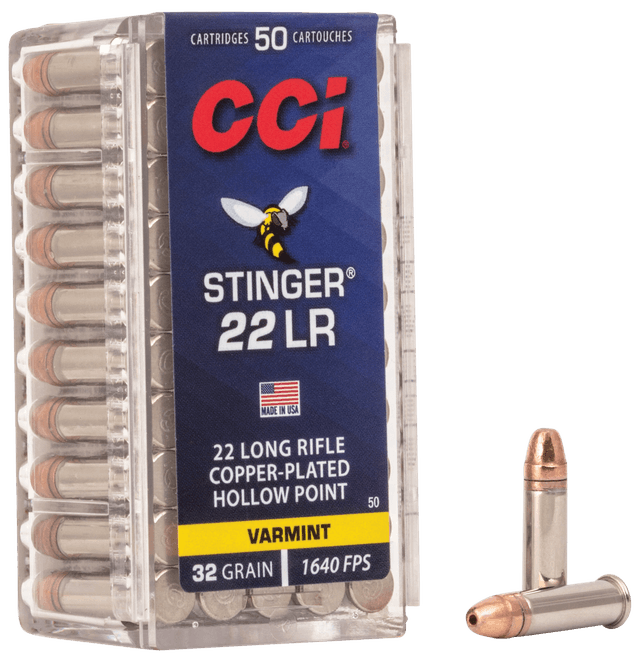 CCI Varmint Stinger 22 Long Rifle Copper Plated Hollow Point 32 Grain 50 Rounds