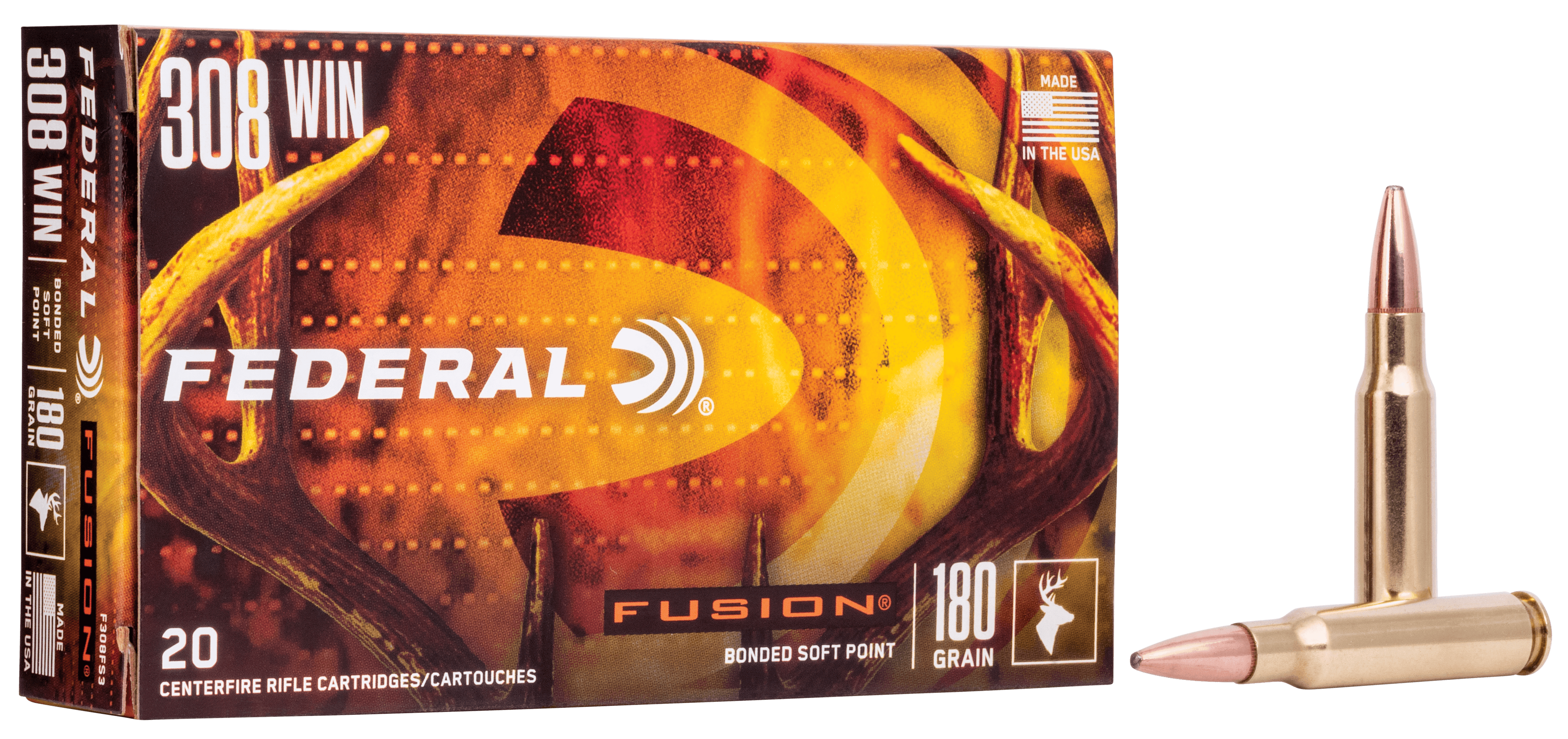 Federal, Fusion, .308 Winchester, Bonded Soft Point, 180 Grain, 20 Rounds