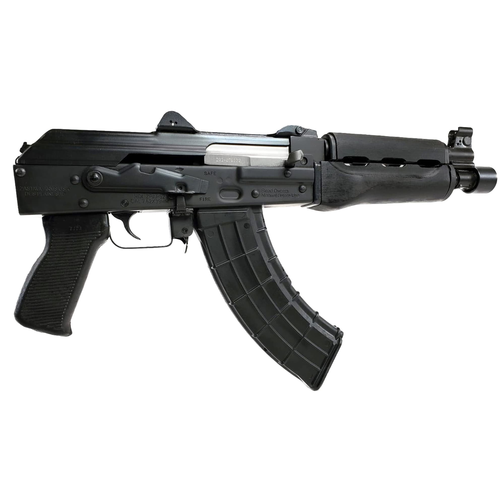 Zastava ZPAP92 AK-47 Pistol BULDGED TRUNNION 1.5MM RECEIVER - Stained Wood Handguard | 7.62x39 | 10" Chrome Lined Barrel