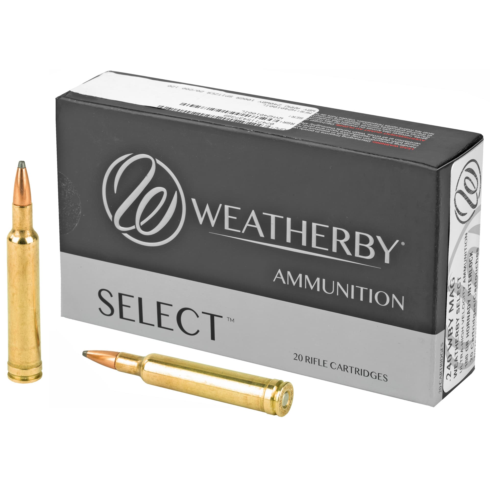 Weatherby Select Rifle Ammo 240 Weatherby Magnum Hornady Interlock 100 Grain 20 Rounds