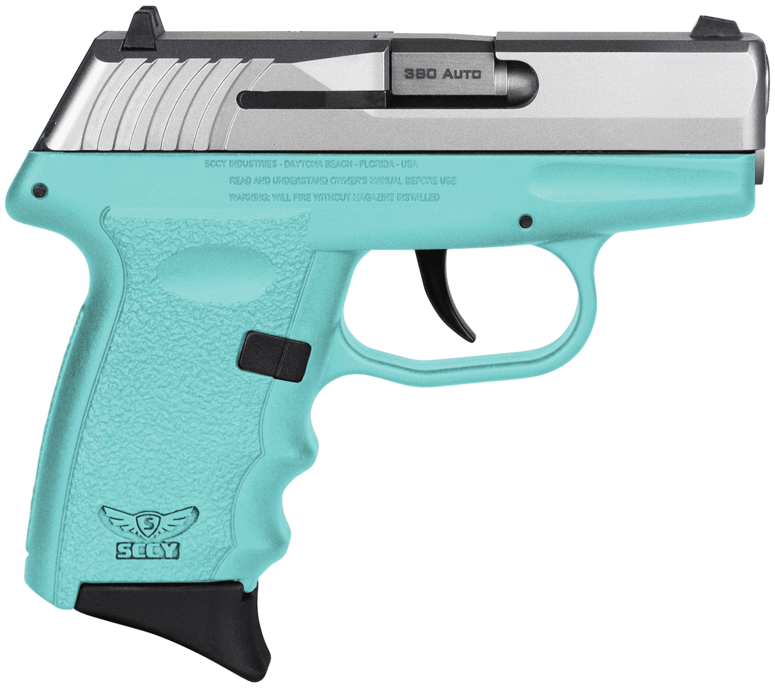 SCCY Industries CPX-3TTSB CPX-3  Sub-Compact Frame 380 ACP 10+1, 3.10" Stainless Quadlock Barrel, Serrated Stainless Steel Slide, SCCY Blue Polymer Frame w/Finger Grooves, No Safety,