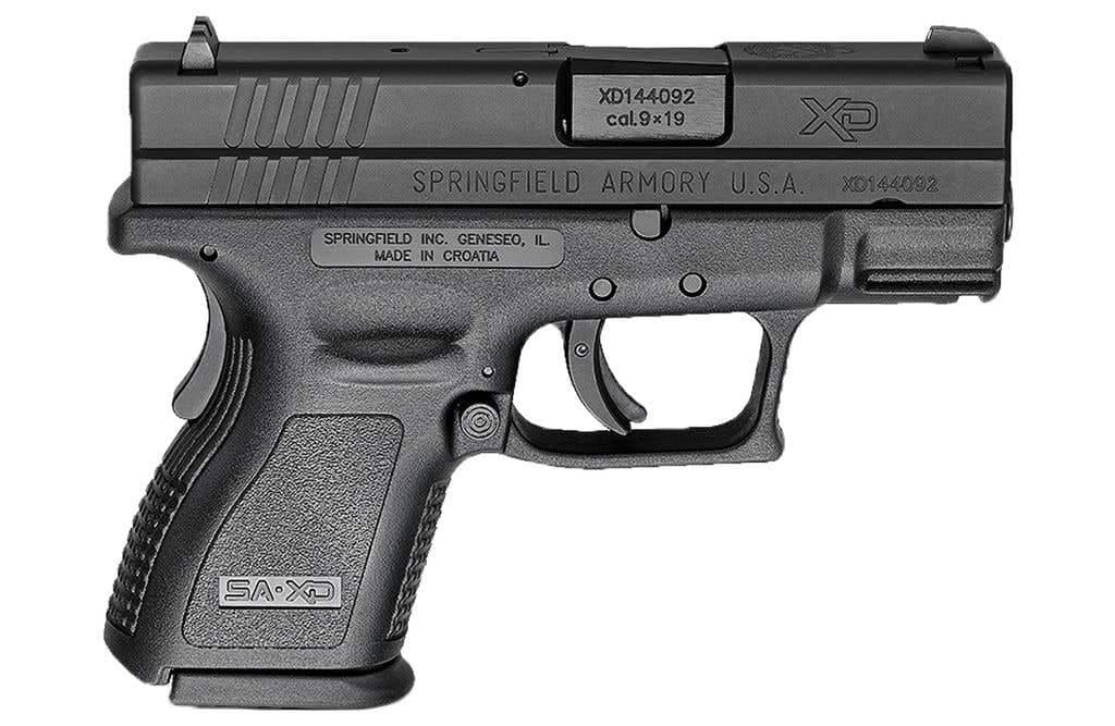 Springfield Armory XD9801 XD *CA Compliant Sub-Compact 9mm Luger 10+1, 3" Black Melonite Steel Barrel & Serrated Slide, Black Polymer Frame w/Picatinny Rail, Black Polymer Grip