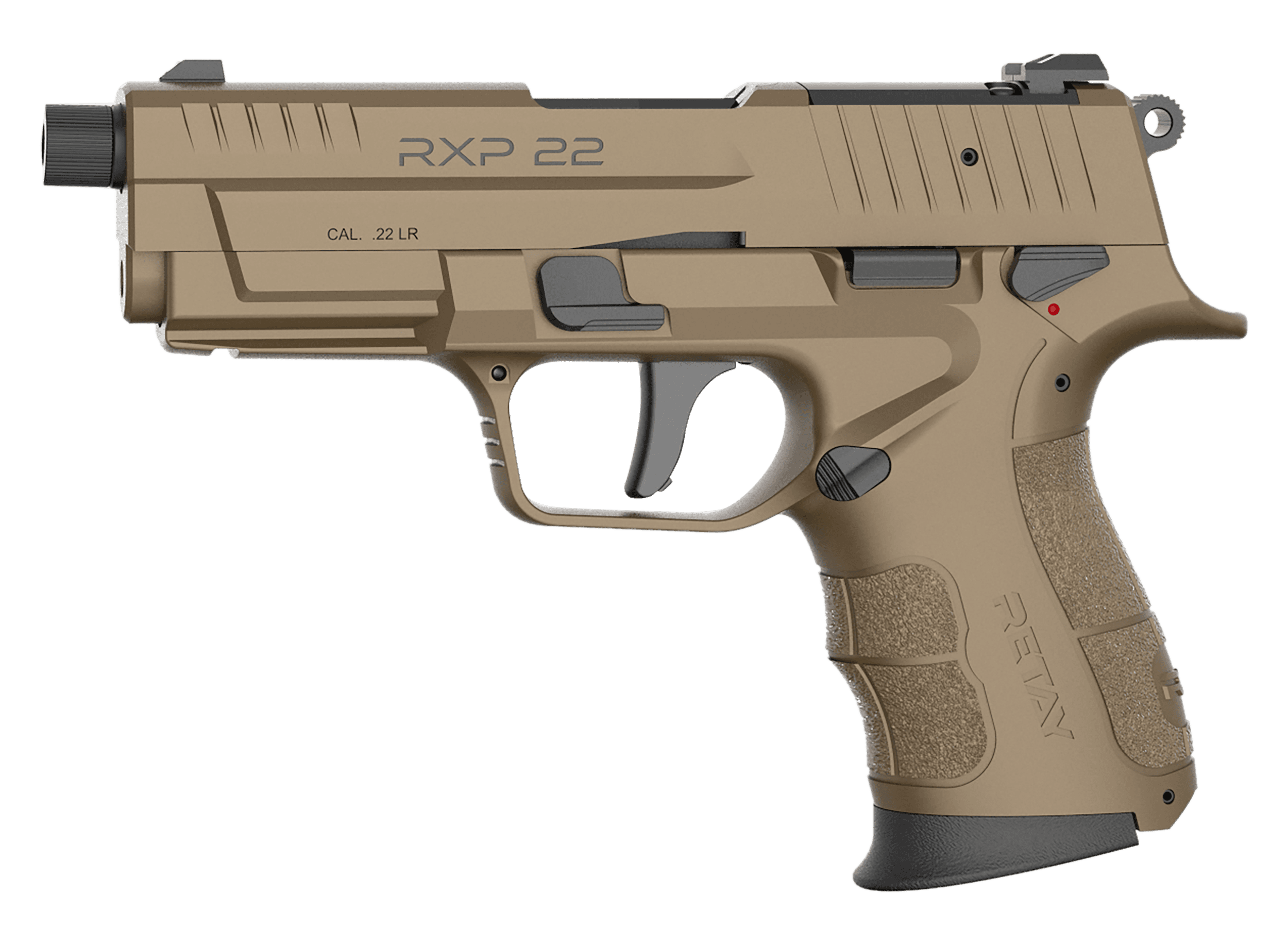 Retay USA RXP22FDE10TH RXP  22 LR 10+1 4" Black Threaded Barrel, Flat Dark Earth Cerakote RMR/RMSc Optic Ready/Serrated Slide, Flat Dark Earth Cerakote Polymer Frame w/Accessory Rail, Textured Grip