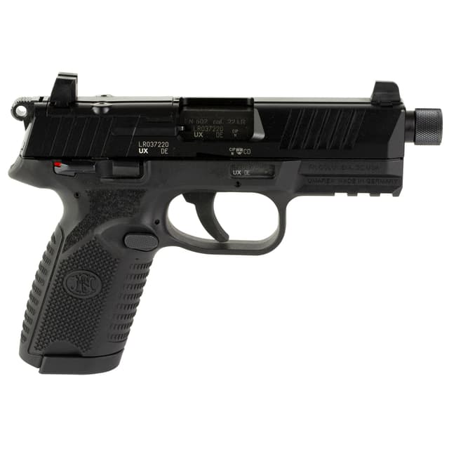 FN 66101011 502 Tactical 22 LR 10+1 4.60" Steel Threaded Barrel, Black Optic Ready/Serrated Slide & Polymer Frame w/Picatinny Rail, Black Textured Polymer Grip, Ambidextrous