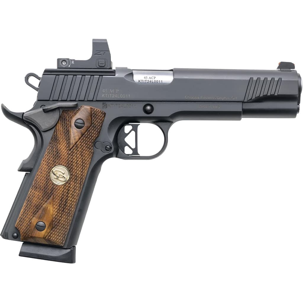 Charles Daly 440213 Superior  45 ACP 10+1 5" Stainless Steel Barrel, Black Serrated Steel Slide, Black Steel Frame w/Beavertail, Walnut Diamond Checkered Grip, ZeroTech Red Dot