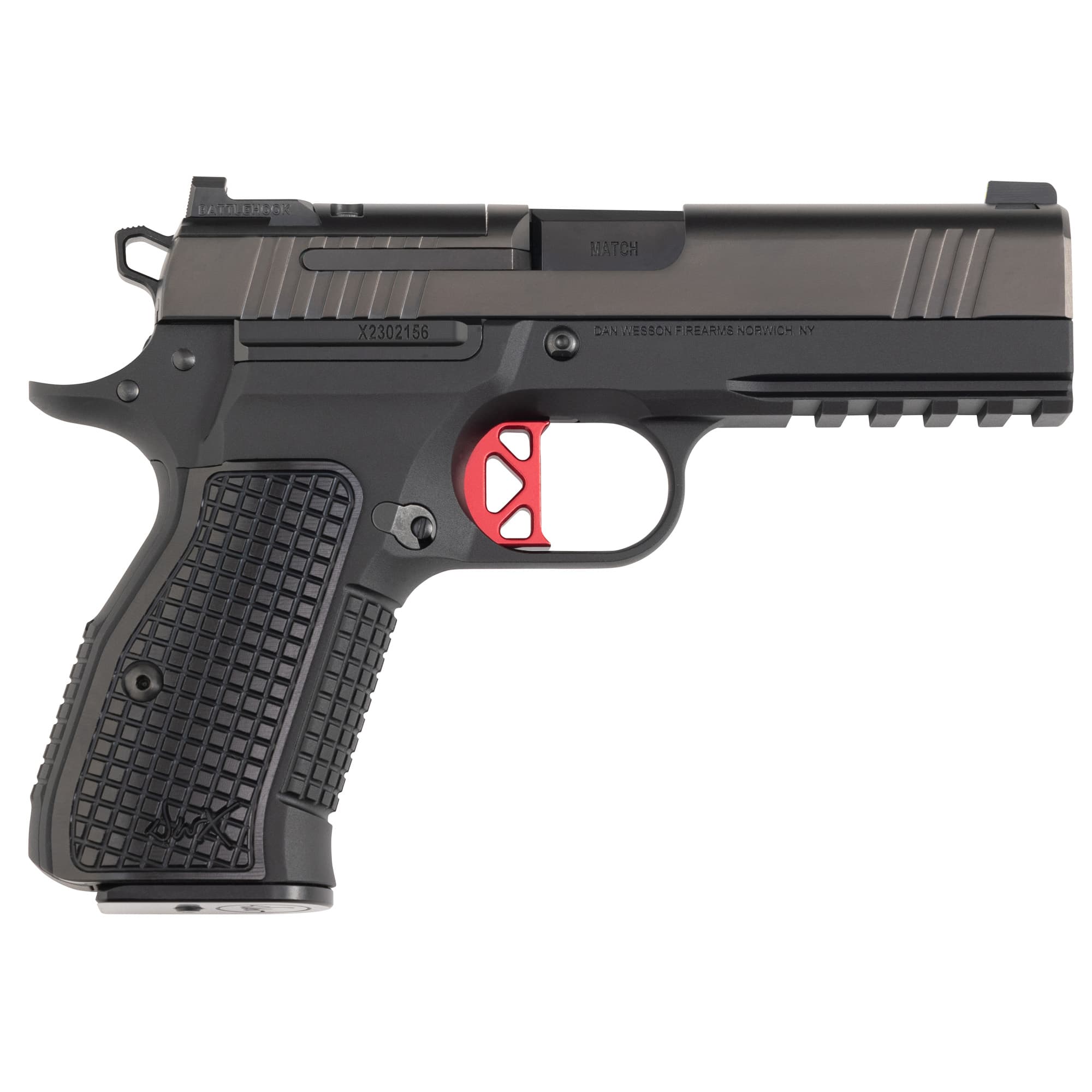 Dan Wesson 92103 DWX  Compact Frame 9mm Luger 15+1 4.95" Black Match Grade Barrel, Black DLC Serrated Steel Slide, Black Aluminum Frame w/Beavertail & Picatinny Rail, Black Textured Aluminum Grip
