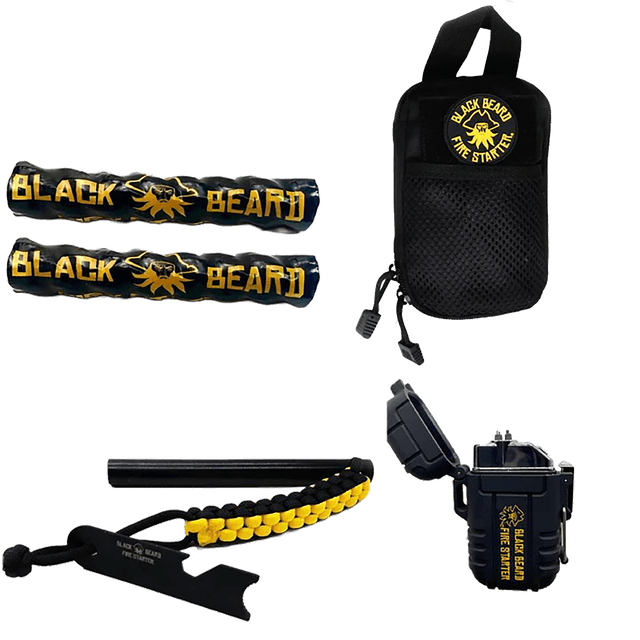 Black Beard Fire Starters SKB Ultimate Fire Kit Black Includes Ferro Rod/Plasma Arc Lighter/Organizer Case/Fire Starters/Decal