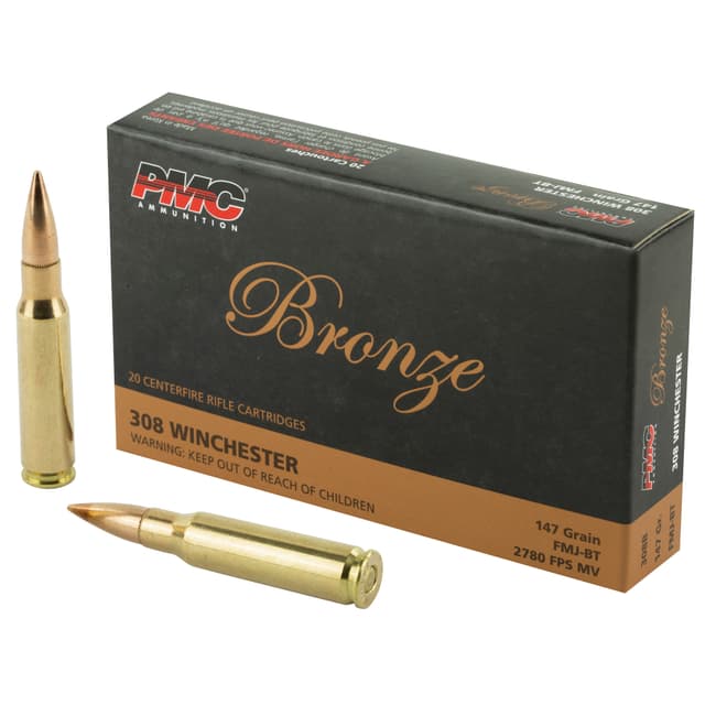 PMC Bronze .308 Winchester Rifle Ammo - 147 Grain | FMJ-BT | 20rd Box