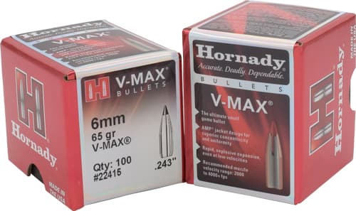 Hornady V-MAX Bullets 6mm .243" 65 gr V-MAX 100/ct
