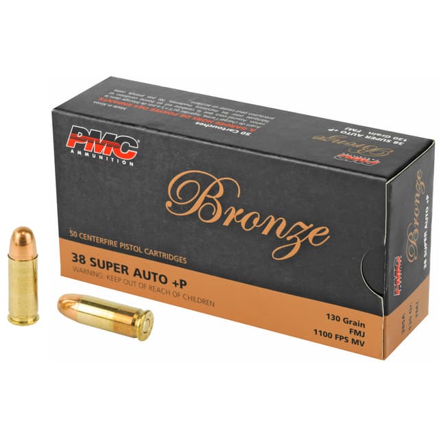 PMC Bronze .38 Super Handgun Ammo - 130 Grain | +P | FMJ | 50rd Box
