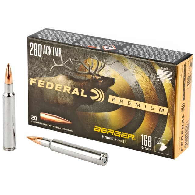 Federal Premium Berger Hybrid Hunter 280 Ackley Improved 168 Grain 20 Rounds