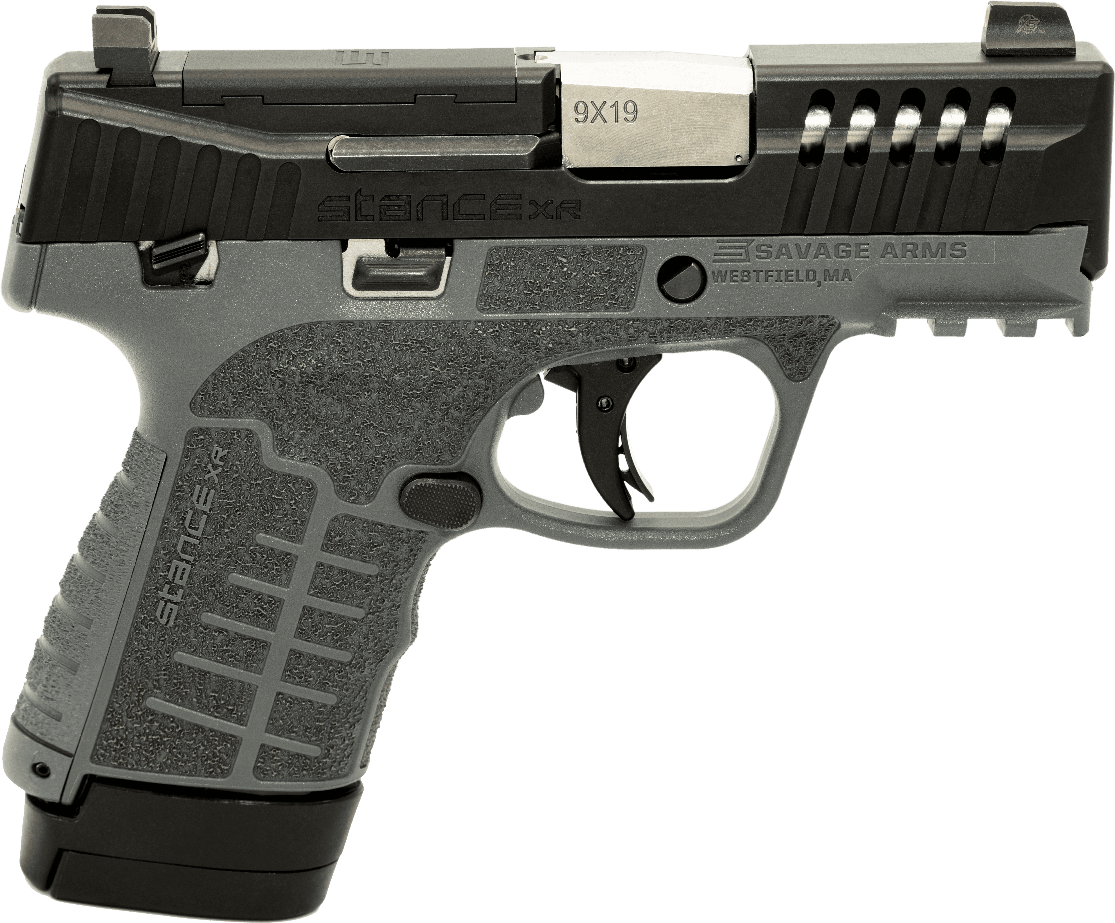 Savage Stance XR 9mm 3.20" 13+1 Ported Stainless Steel Slide Gray Glass Filled Nylon Grip