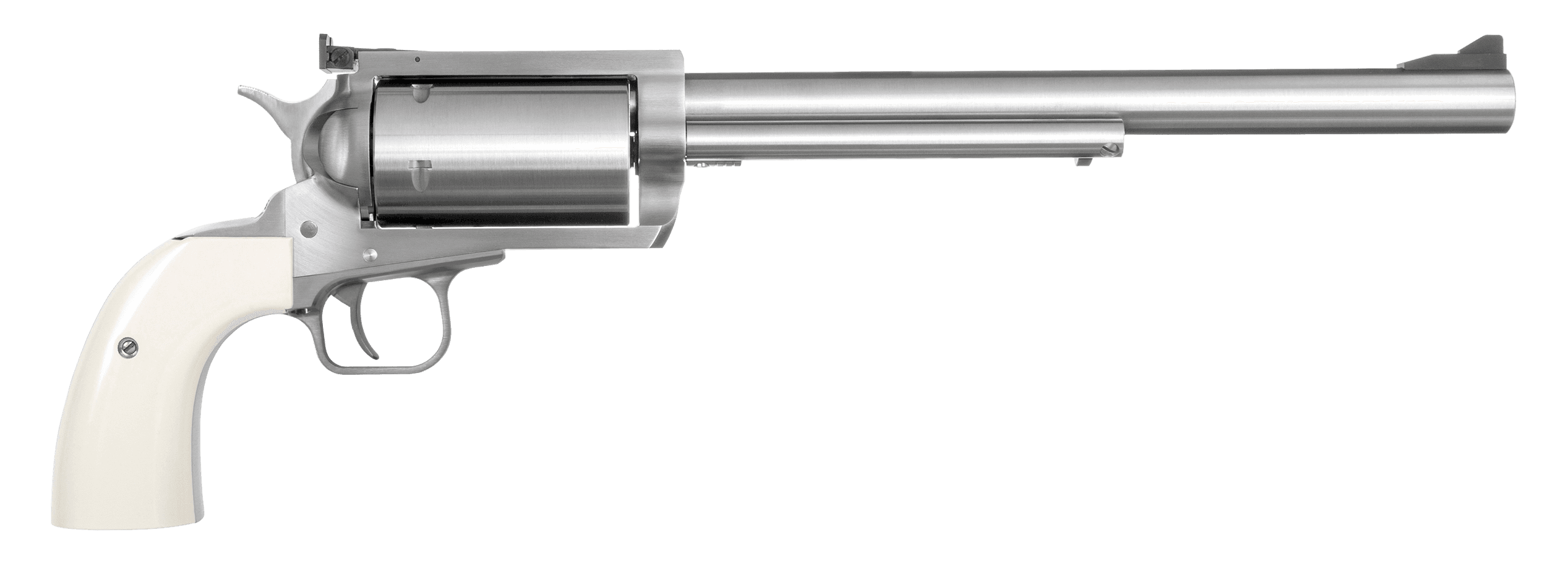 Magnum Research BFR4570B BFR Long Cylinder Extra Large Frame 45-70 Gov 5 Shot, 10" Brushed Stainless Steel Barrel, Cylinder & Frame, Bisley White Laminate Grip, Exposed Hammer