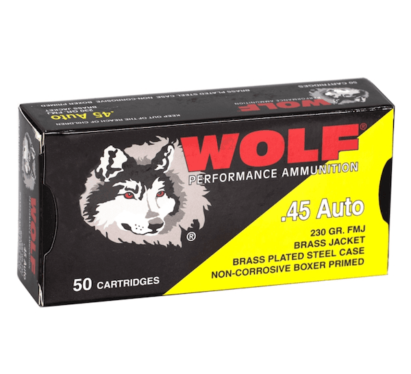 WOLF 45ACP 230GR FMJ 50/BX BRASS PL