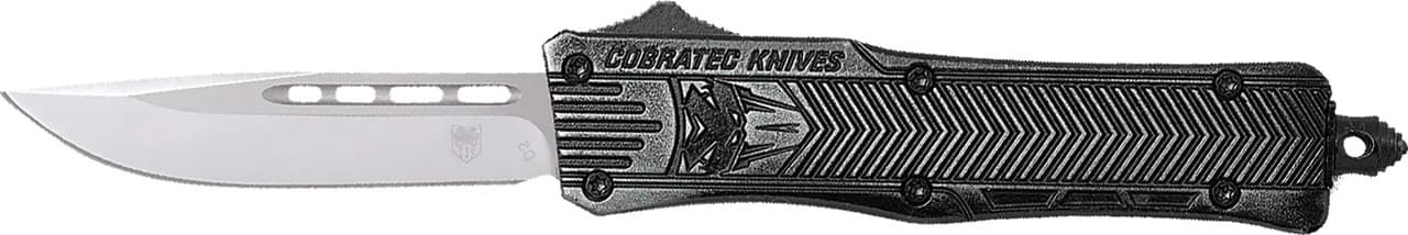 CobraTec Knives LSWCTK1LDNS CTK-1  Large 3.75" OTF Drop Point Plain D2 Steel Blade/ Stonewashed Aluminum Handle Features Glass Breaker Includes Pocket Clip