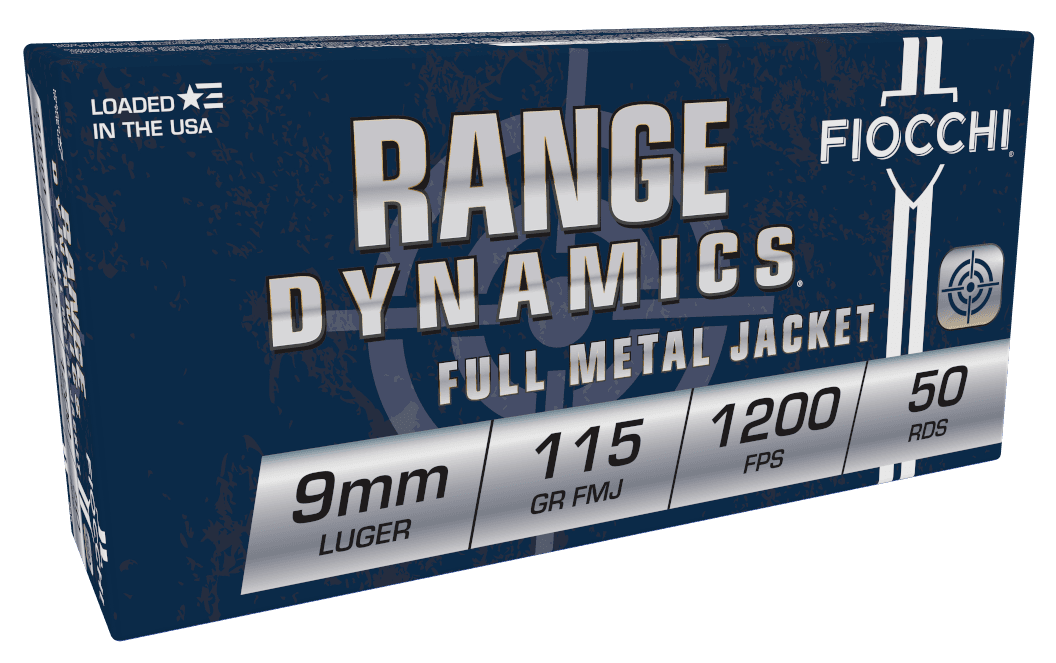 Fiocchi, Range Dynamics, 9mm Luger, Full Metal Jacket, 115 Grain, 50 Rounds