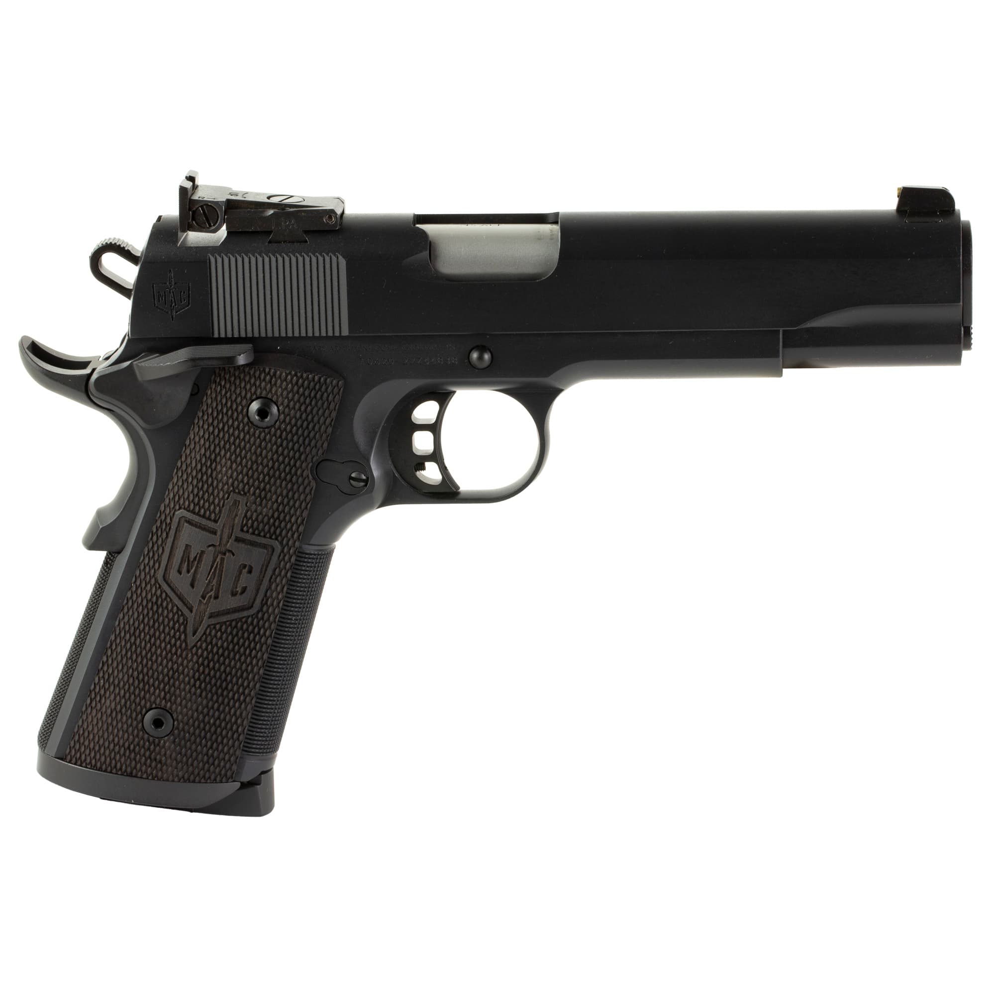 MAC 10100536 1911 JSOC 45 ACP 8+1, 5" Stainless Target w/11 Degree Crown Barrel, QPQ Tennifer Cerakote Serrated Steel Slide & Frame w/Checkered Front Strap & Beavertail, Turkish Walnut w/Logo Grip