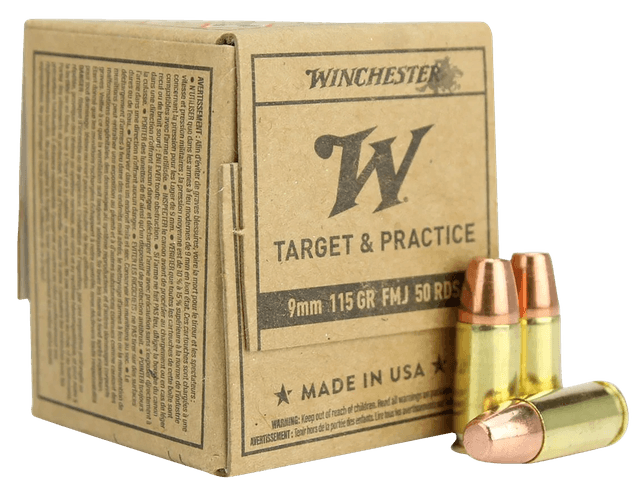 Winchester Target and Practice 9mm Luger Full Metal Jacket 115 Grain 50 Rounds
