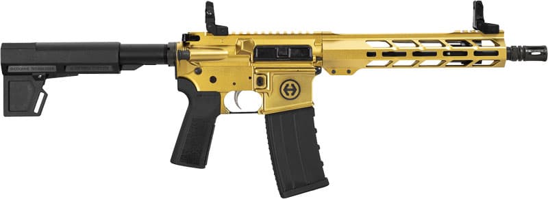 Hi-Point HP15P-556GOLD HP 15P 5.56 NATO 30+1 10.50" Black Threaded Barrel, Gold Aluminum Receiver w/Picatinny Rail, M-LOK Handguard, Blade Black Polymer Brace, Black B5 P Type 23 Grip