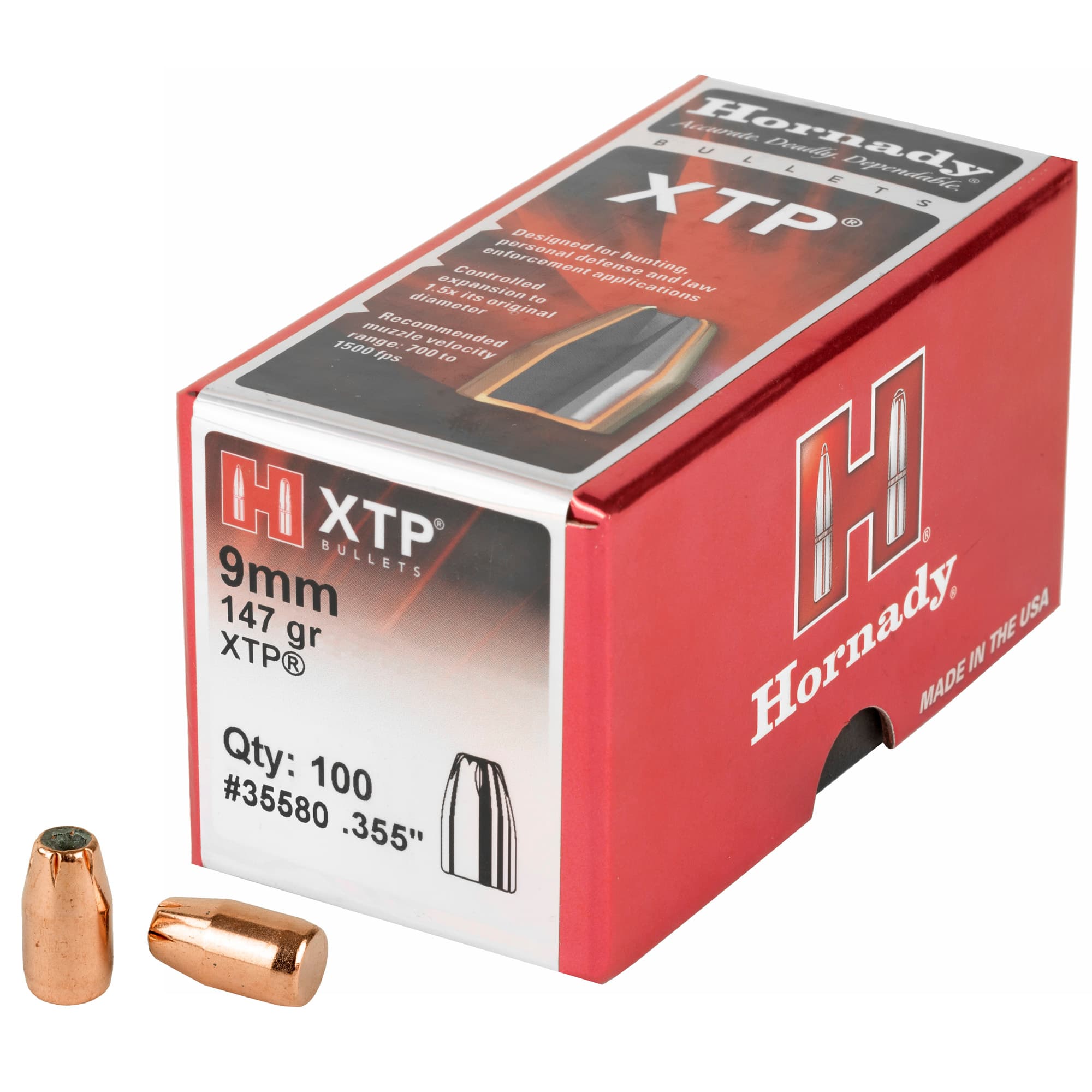 Hornady Traditional Pistol Bullets 9mm .355 147 gr. XTP 100 box