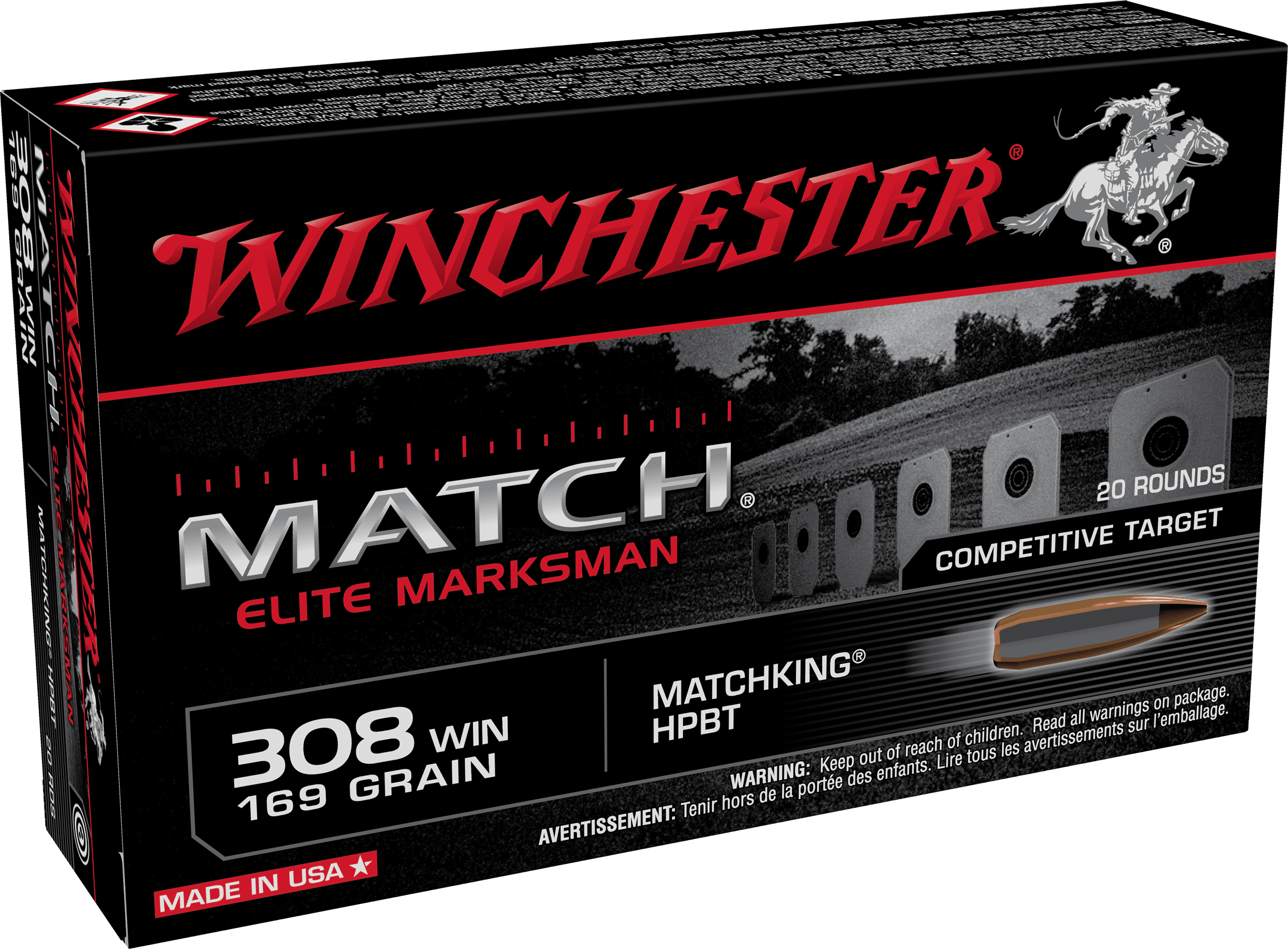 Winchester, Match, 308 Winchester, Sierra MatchKing Bthp, 169 Grain, 20 Rounds