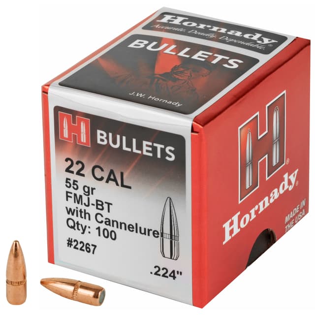 Hornady Traditional / FMJ Rifle Bullets .22 cal .224" 55 gr FMJBT CANN 100/Box