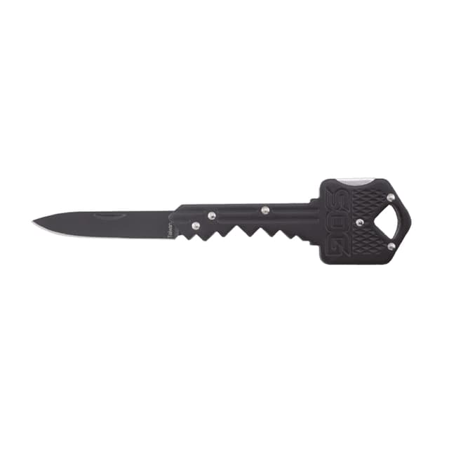 S.O.G SOGKEY101 Key  1.50" Folding Plain Drop Point Black Hardcased 5Cr13MoV SS Blade/Black Stainless Steel Handle
