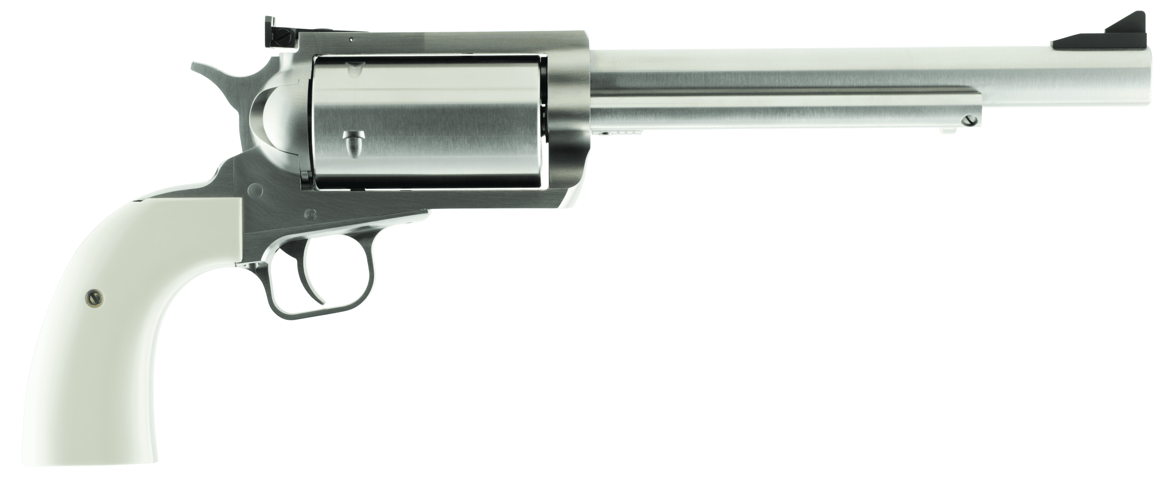 Magnum Research BFR45707B BFR Long Cylinder Extra Large Frame 45-70 Gov 5 Shot, 7.50" Brushed Stainless Steel Barrel, Cylinder & Frame, Bisley White Laminate Grip, Exposed Hammer