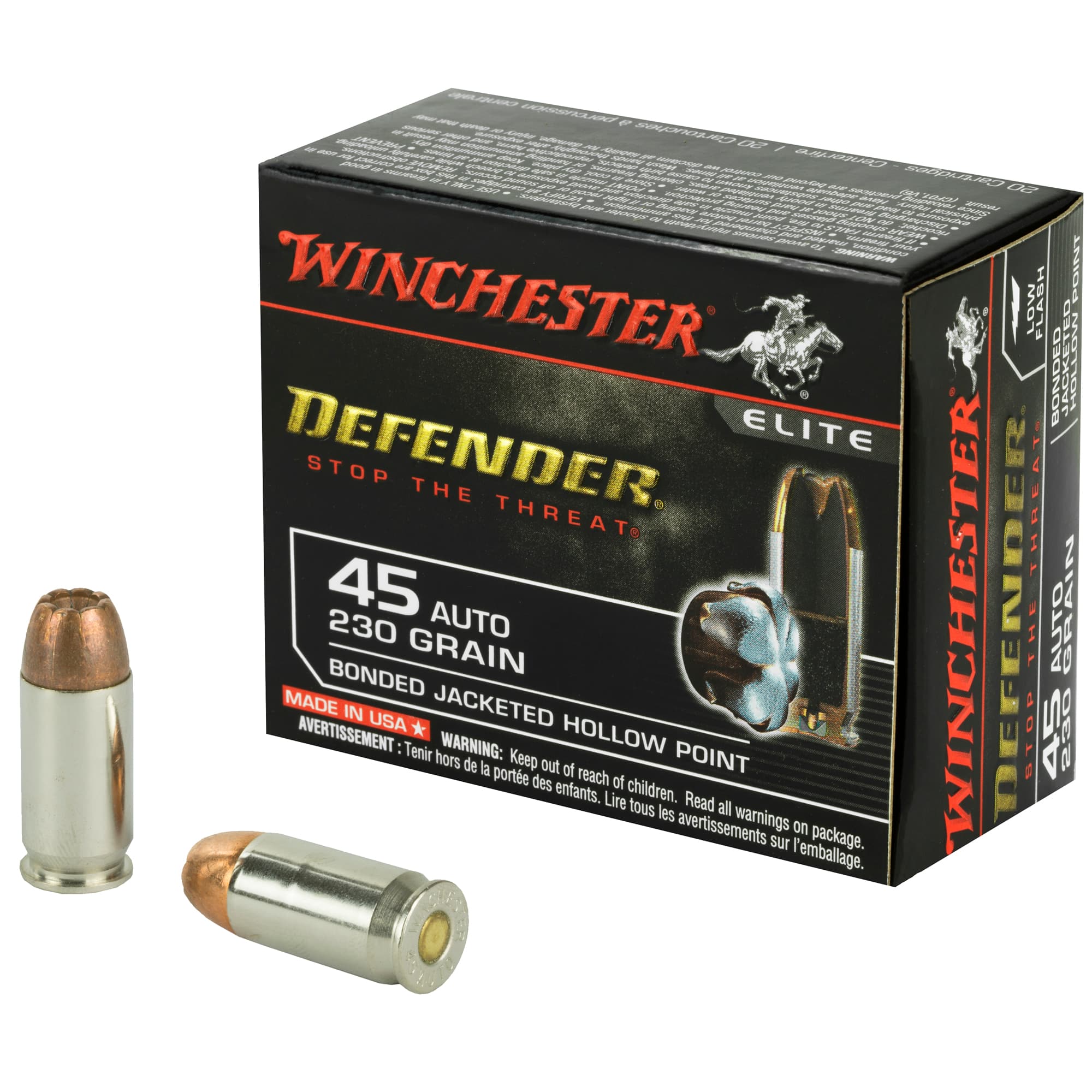 Winchester PDX1 Defender, 45 ACP, Bonded Jacket Hollow Point, 230 Grain, 20 Rounds