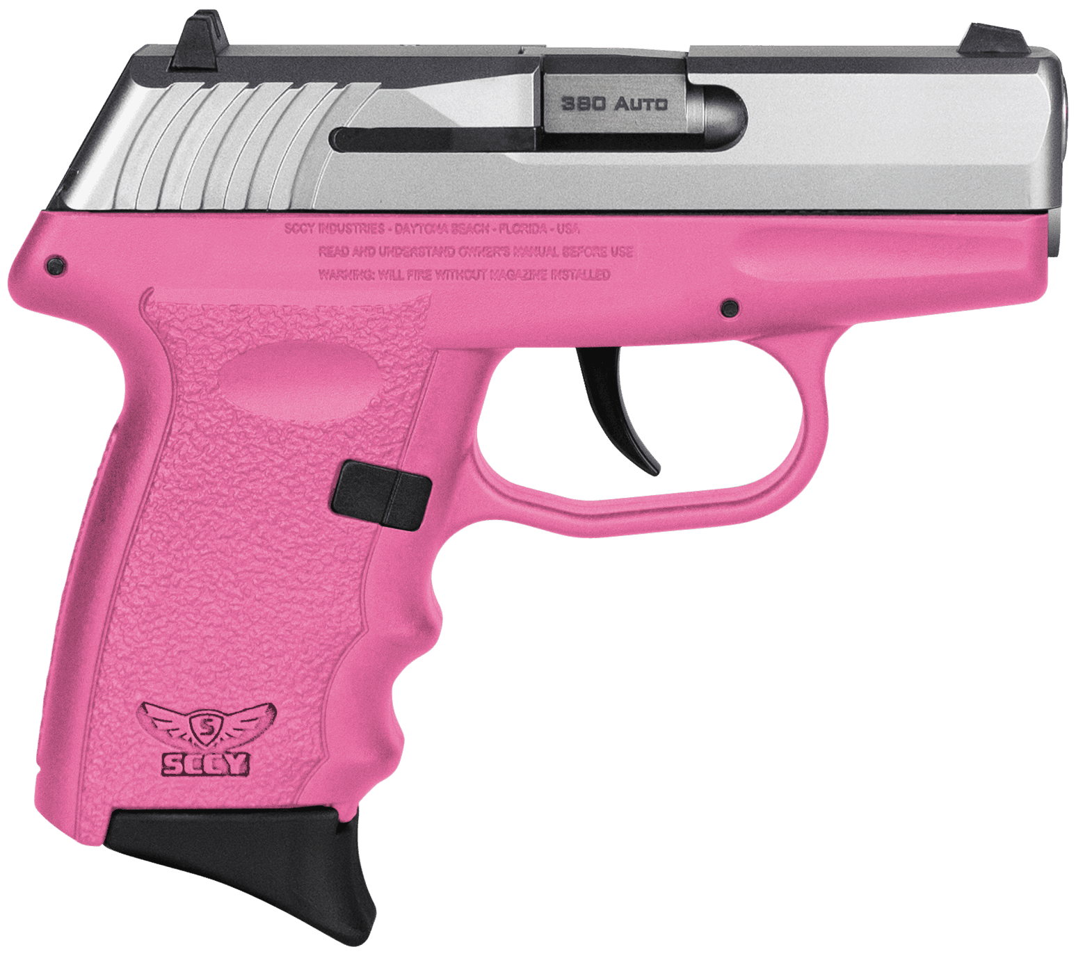 SCCY Industries CPX-3TTPK CPX-3 Sub-Compact Frame 380 ACP 10+1, 3.10" Stainless Quadlock Barrel, Serrated Stainless Steel Slide, Pink Polymer Frame w/Finger Grooves, No Safety,