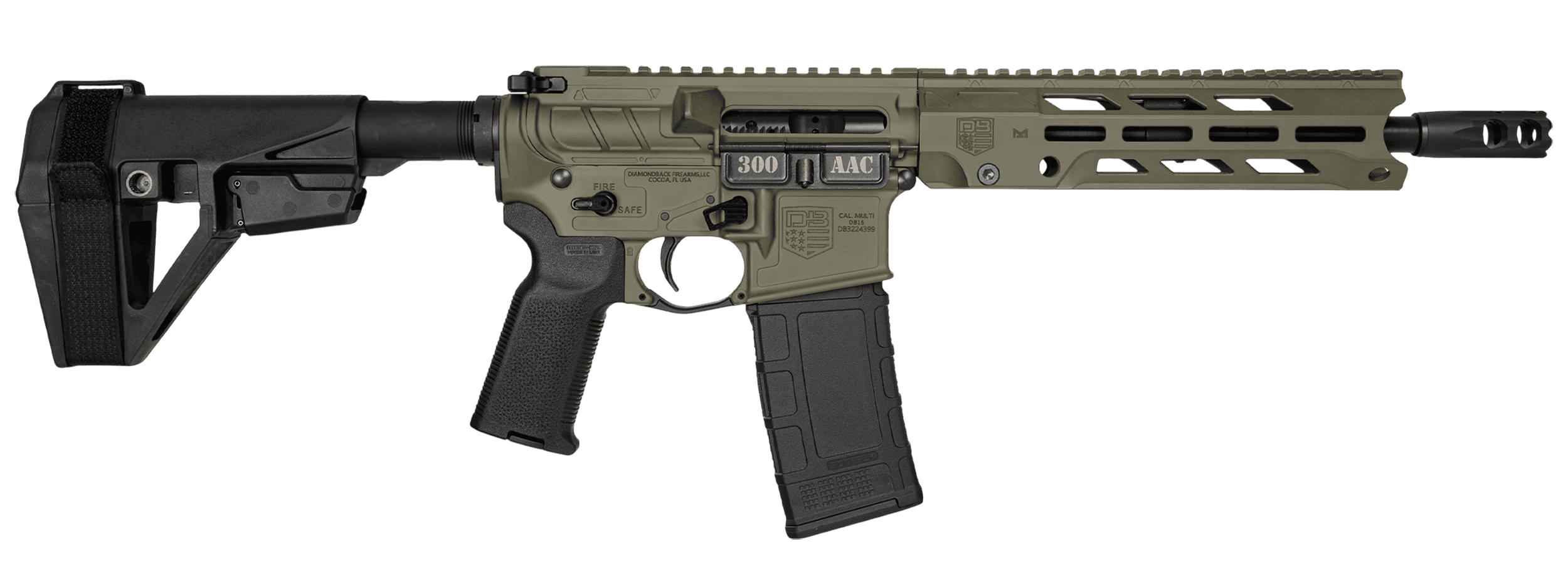 Diamondback Db15 300 AAC Blackout 10 inch 30 Round Olive Drab Green SBA5 Brace
