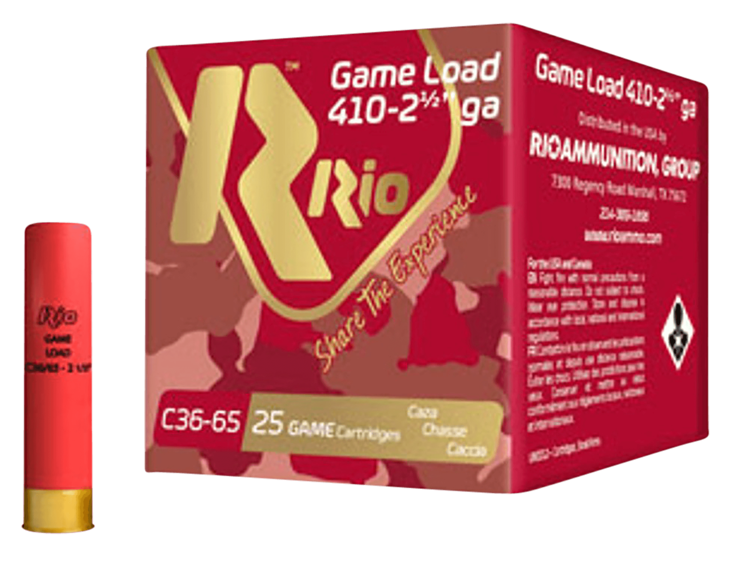 Rio Ammunition RC368 Game Load Heavy Field 410 Gauge 2.50" 1/2 oz 8 Shot 25 Rounds