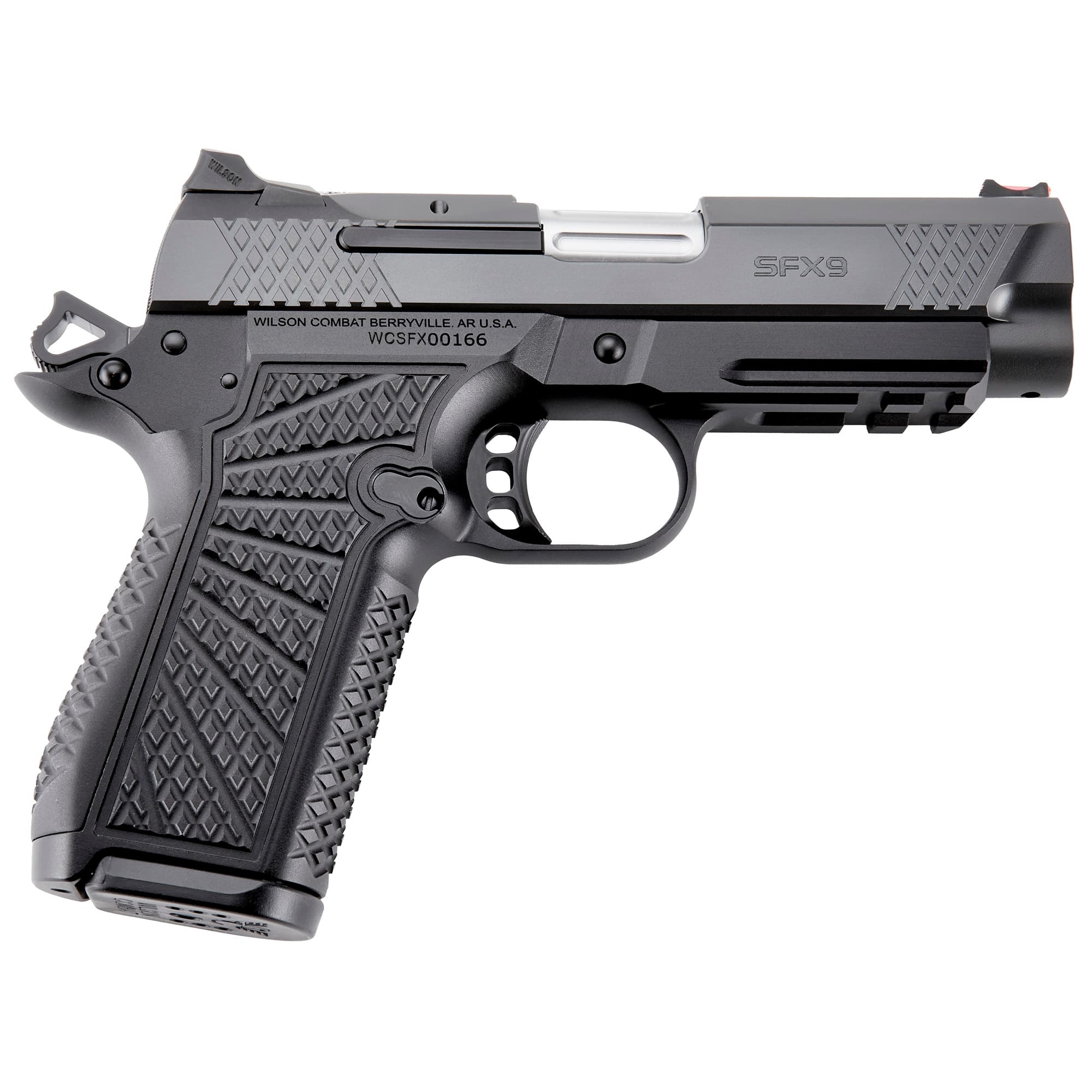 Wilson Combat SFXCPR4 SFX9 Compact Frame 9mm Luger 15+1 4" Stainless Fluted Barrel, Black DLC Serrated Stainless Steel Slide, Black Aluminum Frame w/Beavertail & Picatinny Rail, Black Polymer Grip