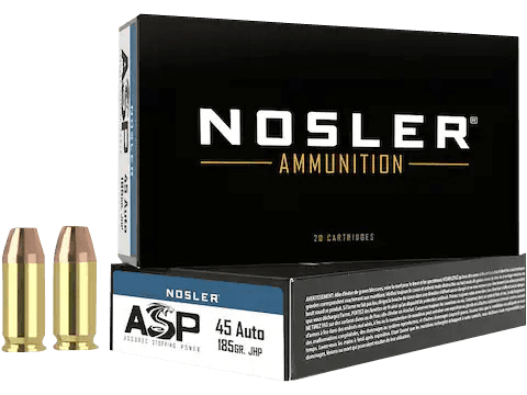 Nosler, Match Grade ASP, 45 ACP, Copper Clad Hollow Point, 185 Grain, 50 Rounds