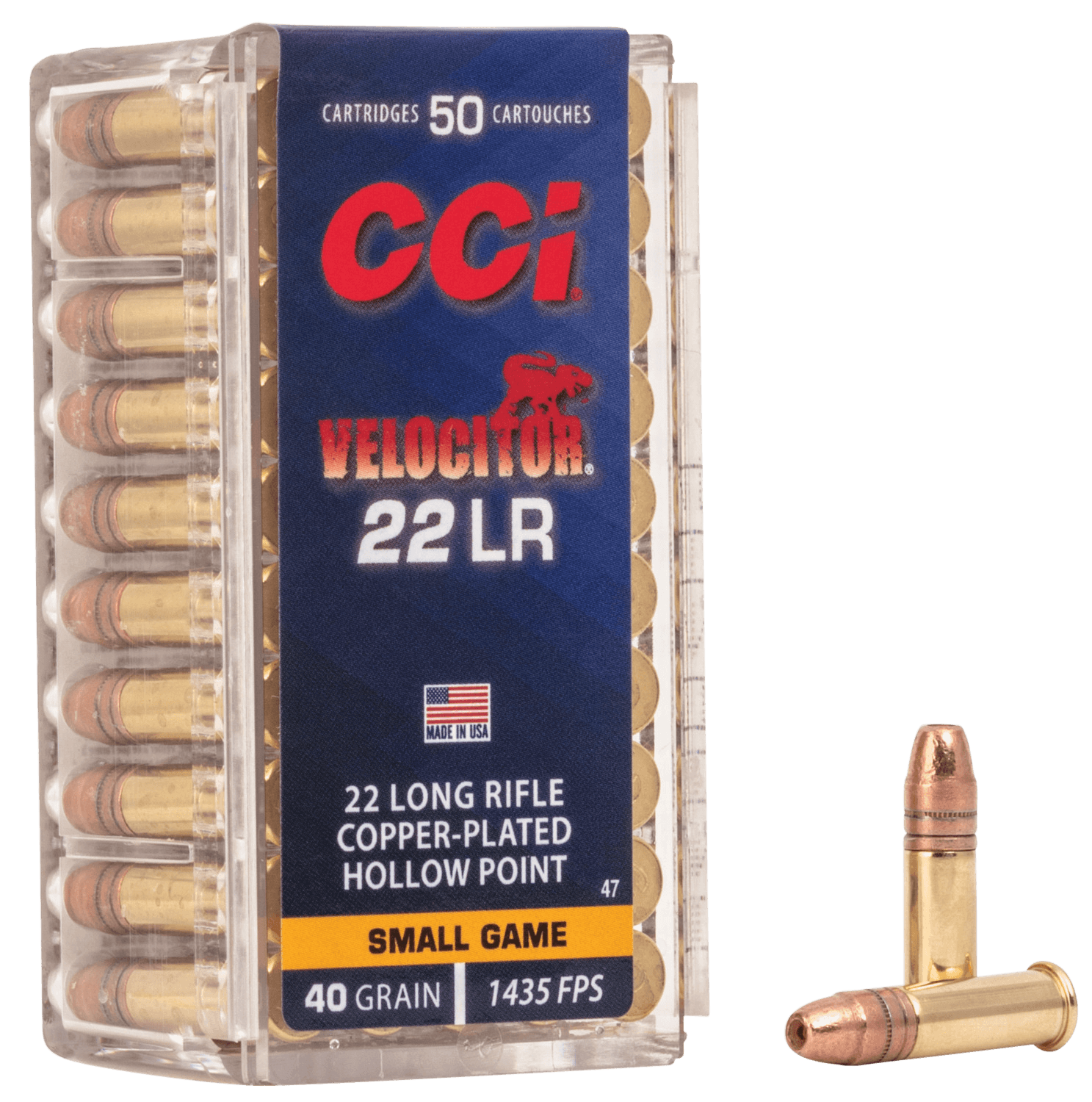Cci Velocitor 22 Long Rifle Copper Plated Hollow Point 40 Grain 50 Rounds