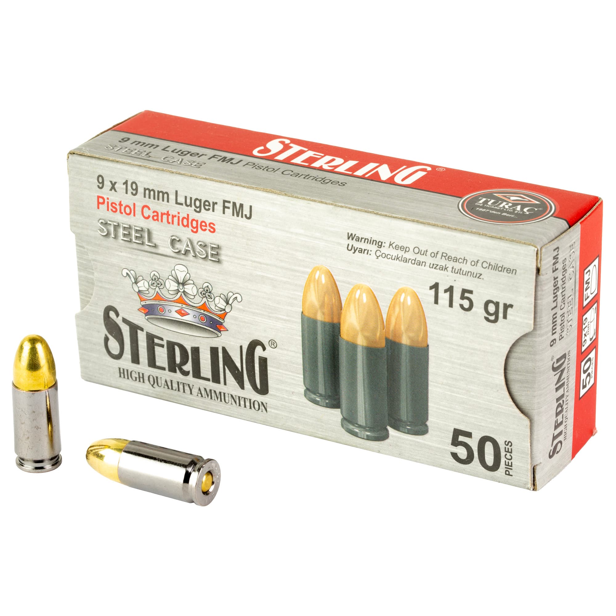 Sterling 8698779957674   9mm Luger 115gr Full Metal Jacket 50 Per Box/20 Case