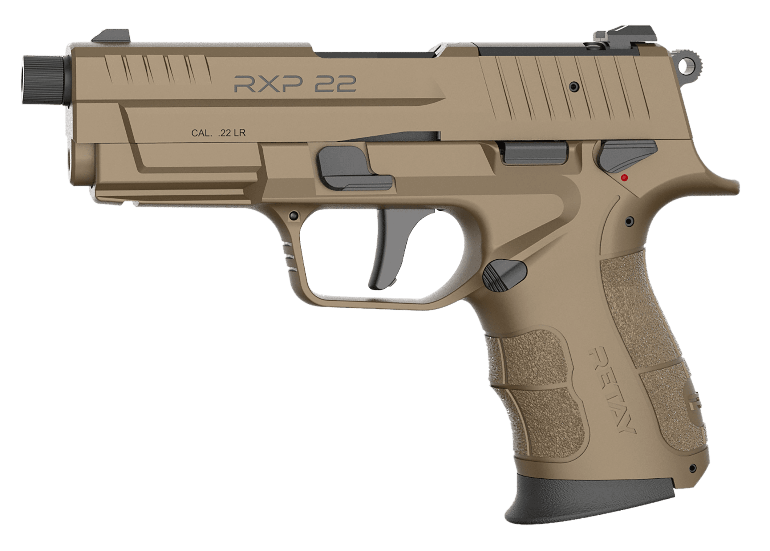 Retay USA RXP22FDE13TH RXP  22 LR 13+1 4" Black Threaded Barrel, Flat Dark Earth Cerakote RMR/RMSc Optic Ready/Serrated Slide, Flat Dark Earth Cerakote Polymer Frame w/Accessory Rail, Textured Grip