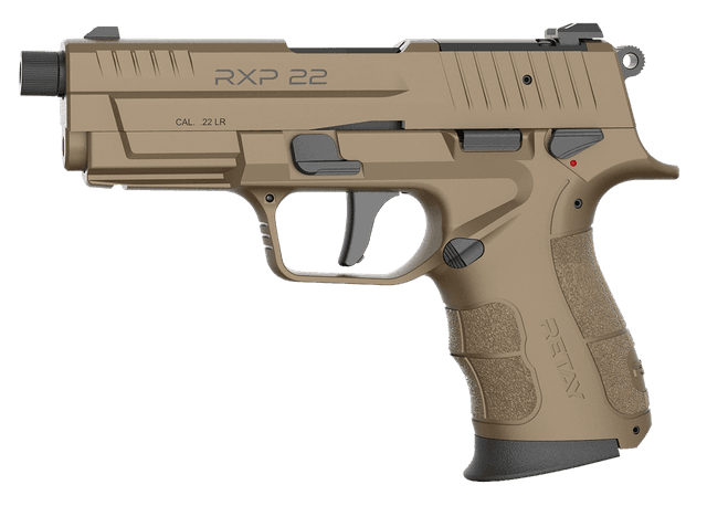 Retay USA RXP22FDE13TH RXP  22 LR 13+1 4" Black Threaded Barrel, Flat Dark Earth Cerakote RMR/RMSc Optic Ready/Serrated Slide, Flat Dark Earth Cerakote Polymer Frame w/Accessory Rail, Textured Grip