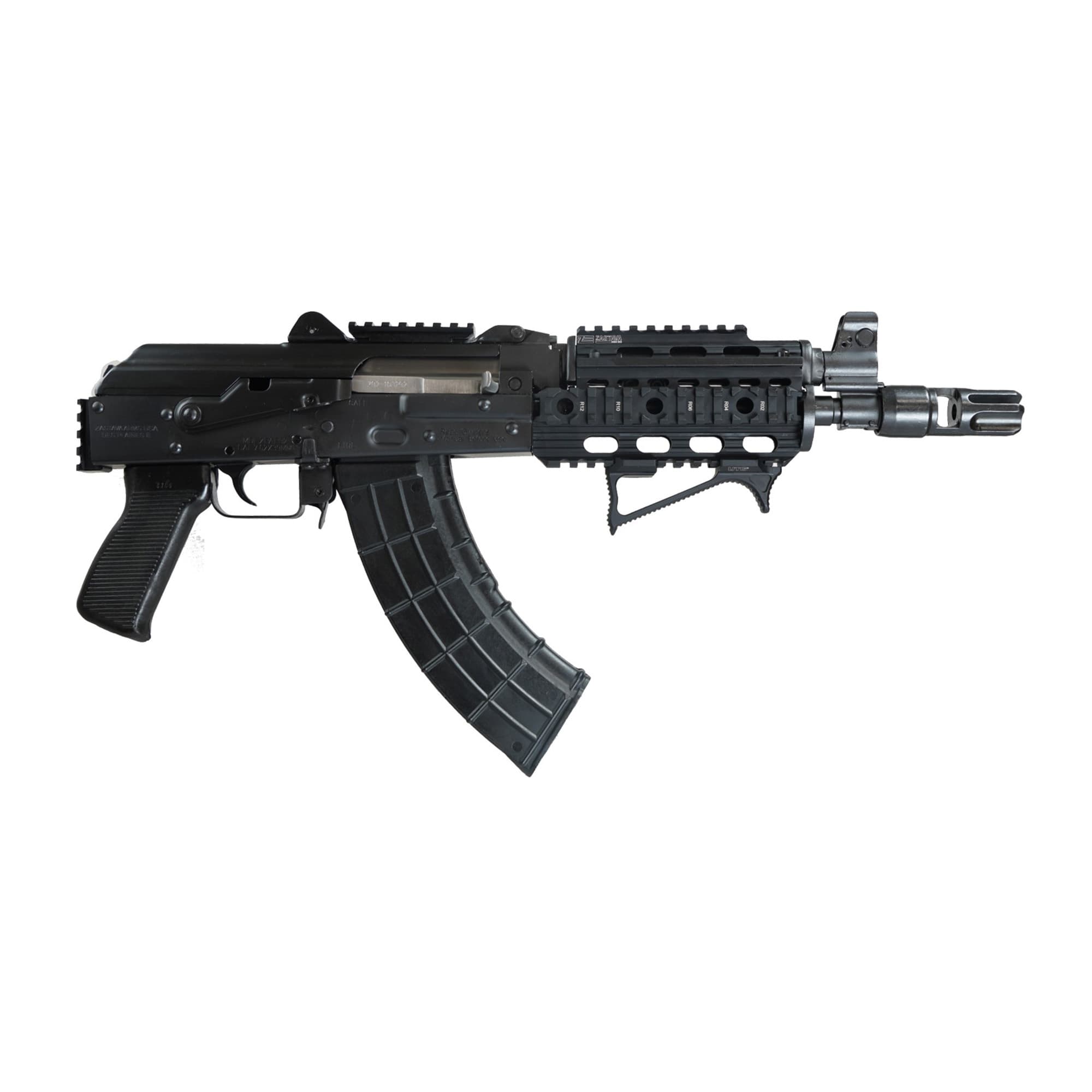 Zastava ZPAP92 AK-47 Pistol BULGED TRUNNION 1.5MM RECEIVER - Black | 7.62x39 | 10" Chrome Lined Barrel | Night Brake | Quad Rail | Top Rail