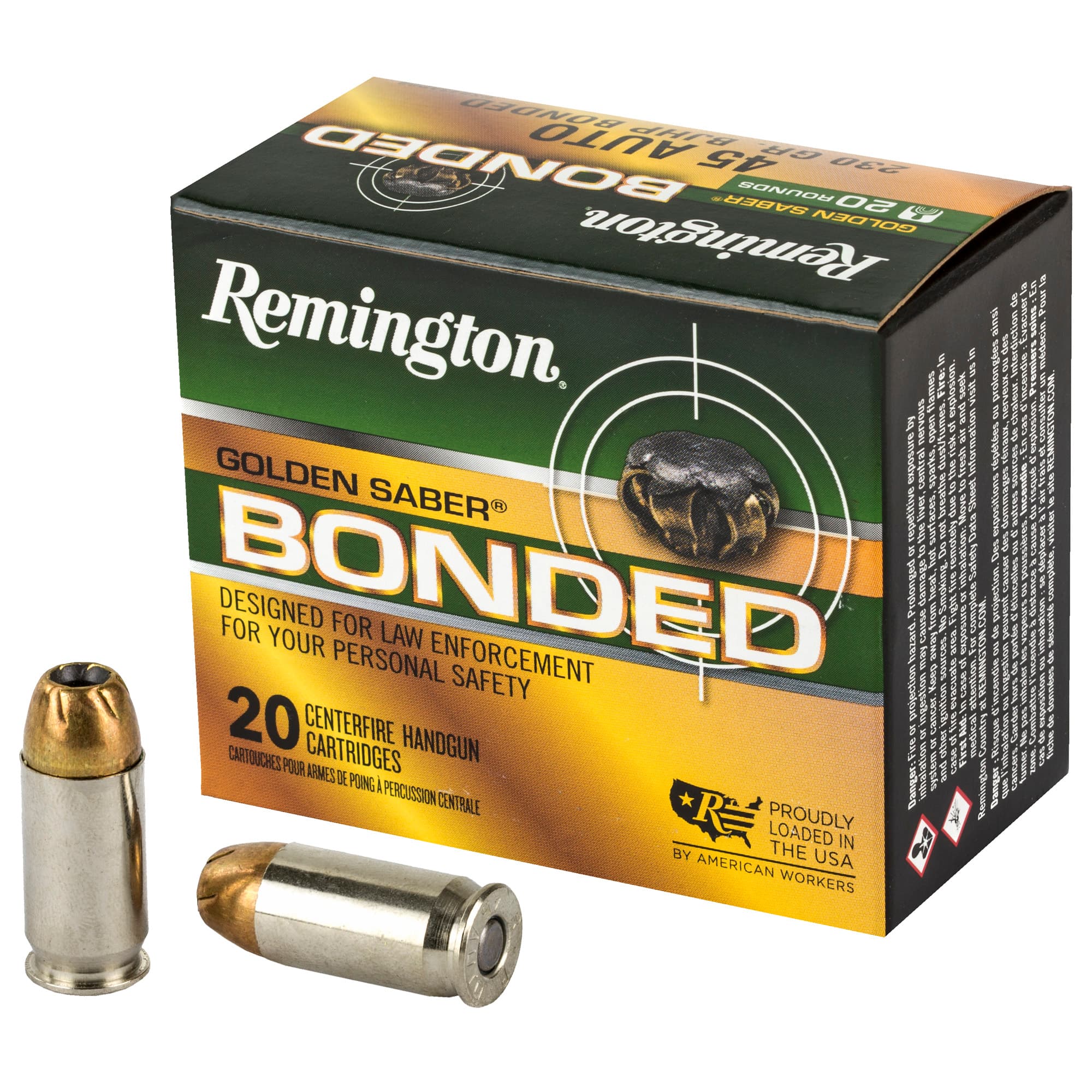 Remington Golden Saber Bonded 45 ACP BJHP 230 Grain 20 Rounds