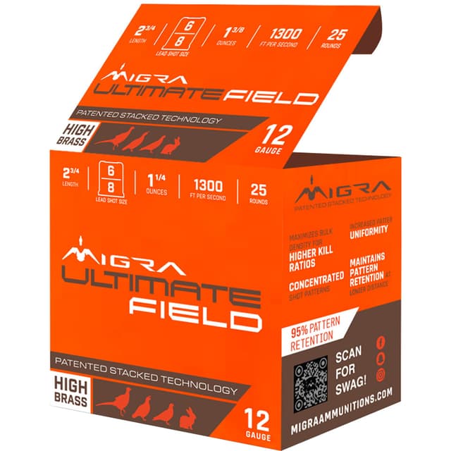 Migra Ammunitions, Staxd Ultimate Field Shotgun Ammo, 12 Gauge, Shot, 1 3/8 oz, 25 Rounds