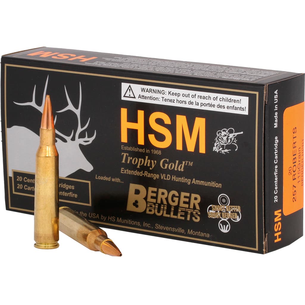 HSM, Trophy Gold, 257 Roberts, Berger VLD Match, 115 Grain, 20 Rounds