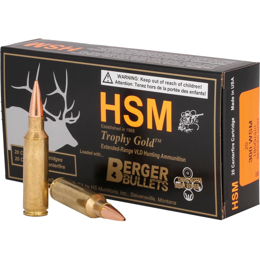 HSM Trophy Gold 300 Winchester Short Magnum Berger Vld 185 Grain 20 Rounds