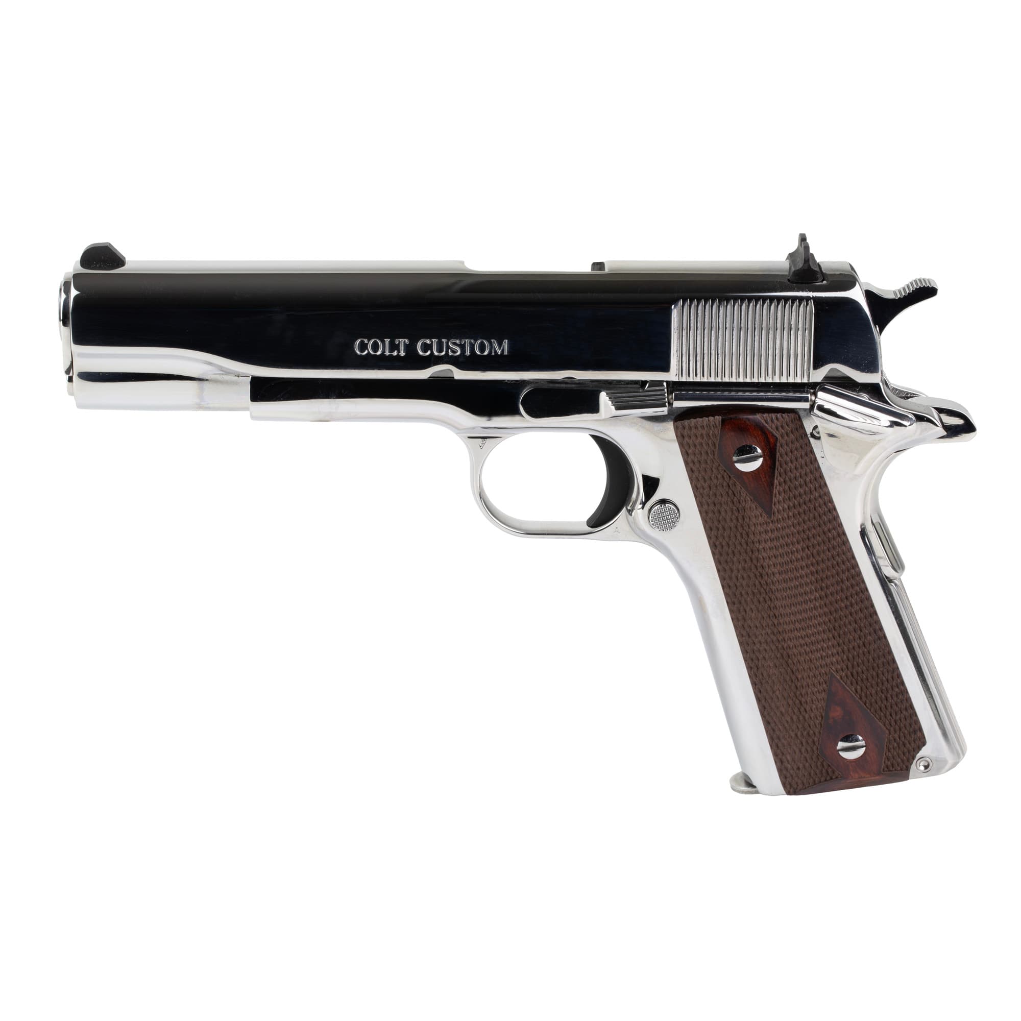 Colt 1911 Government Classic 38 Super 5" 9rd Bright Stainless Rosewood Pistol